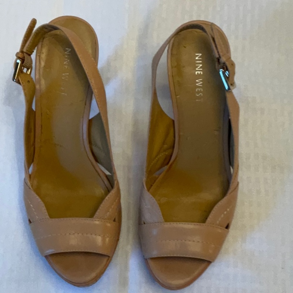 Nine West Tan Open-Toe Slingback Heels